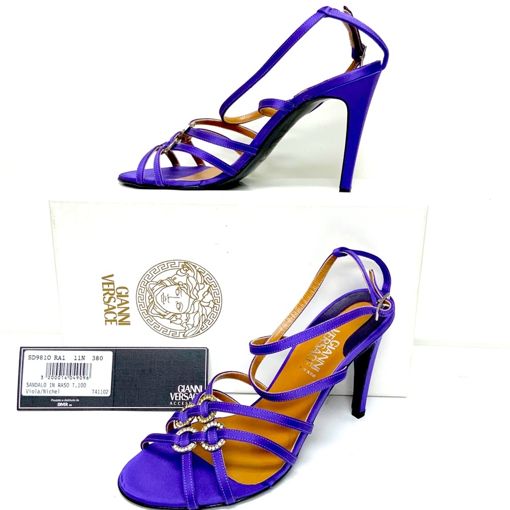 Versace purple satin and rhinestone sandals  38